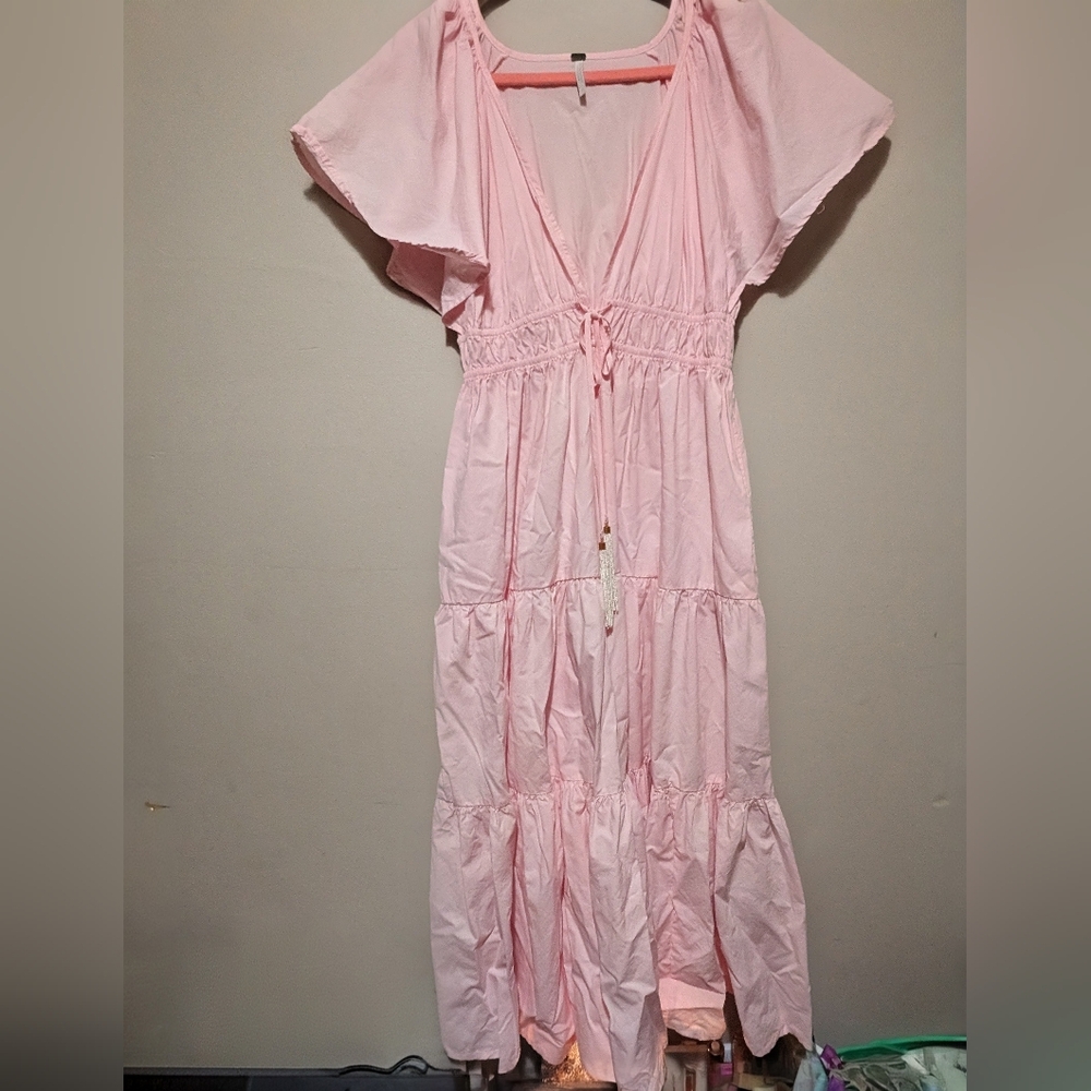 YFB Dress Pink Flutter Sleeves